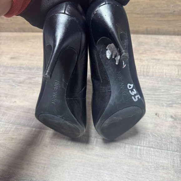 Nine West Kiera Black Leather Pointed Toe Pumps Women's Size 8 - Picture 4 of 6